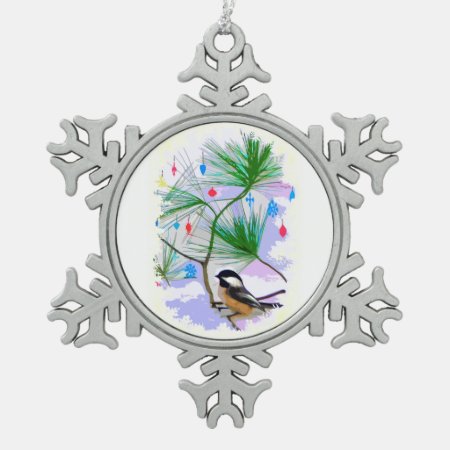 Chickadee Bird In Tree Pewter Snowflake Magnet Snowflake Pewter Christ