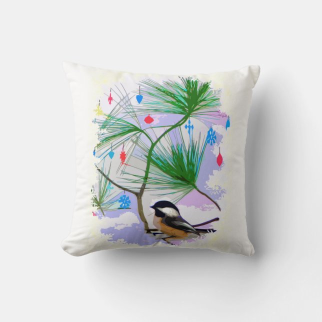 Chickadee Bird in Tree Pillow (Front)