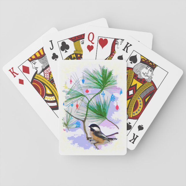 Chickadee Bird in Tree Playing Cards (Back)