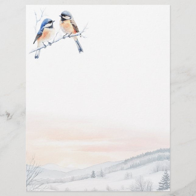 Chickadee Bird in Winter Christmas Letterhead (Front)