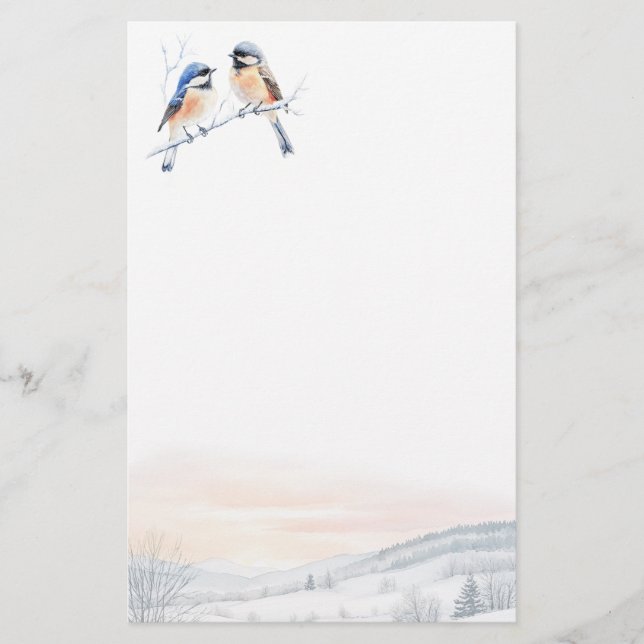 Chickadee Bird in Winter Christmas Stationery (Front)