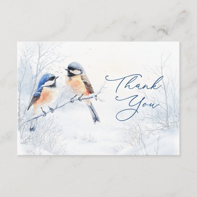  Chickadee Bird in Winter Thank You Enclosure Card (Front)
