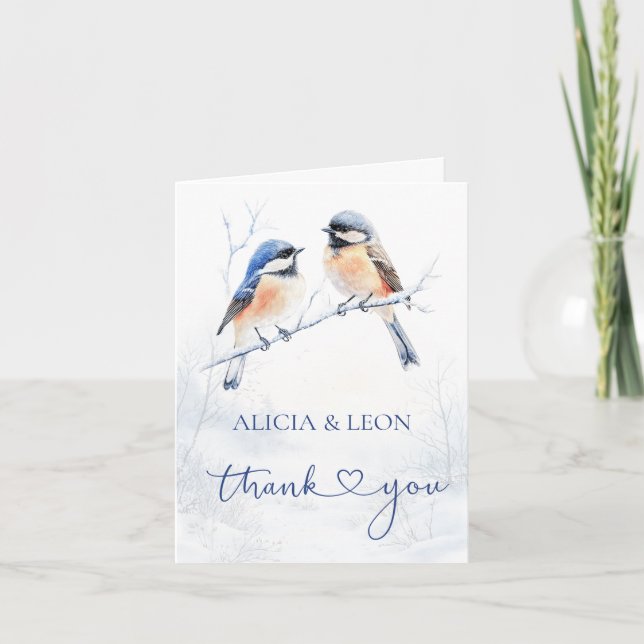 Chickadee Bird in Winter Thank You  Note Card (Front)