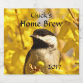 Chickadee Bird in Yellow Flowers Beer Label (Single Label)