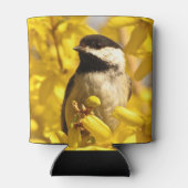 Chickadee Bird in Yellow Flowers Can Cooler (Back)