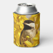 Chickadee Bird in Yellow Flowers Can Cooler (Can Back)