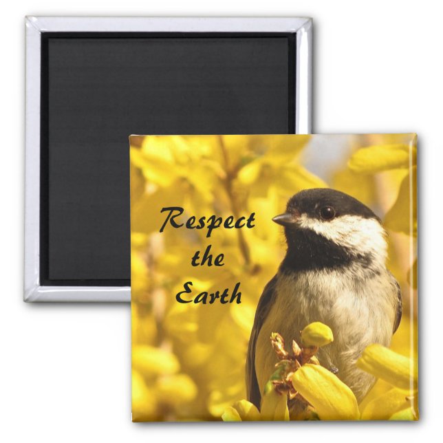 Chickadee Bird in Yellow Flowers Earth Day Magnet (Front)