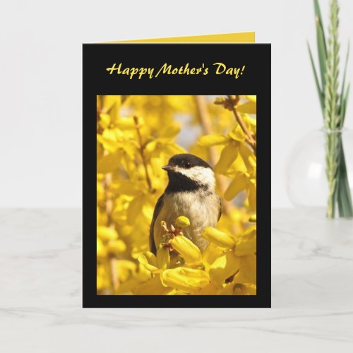 Chickadee Bird in Yellow Flowers Mothers Day Card