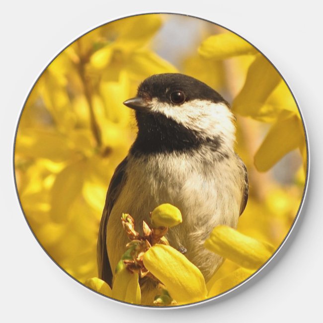Chickadee Bird in Yellow Flowers Wireless Charger
