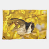 Chickadee Bird in Yellow Forsythia Flowers Towel (Horizontal)