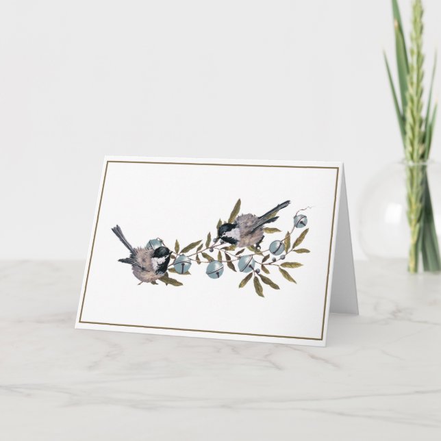 Chickadee Bird Jingle Bells Christmas Holiday  Card (Front)