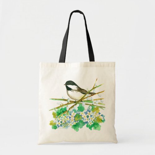 Chickadee Bird May Flower Catkins Willow Branches Tote Bag