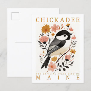Chickadee Bird of Maine USA Travel Postcard