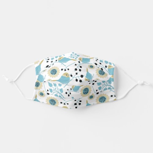 Chickadee Bird Pattern Flowers Berries Blue Yellow Adult Cloth Face Mask