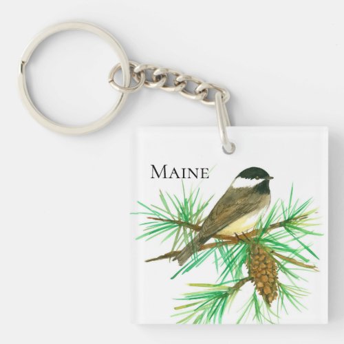 Chickadee Bird Pinecone Tassel Maine State Bird Keychain