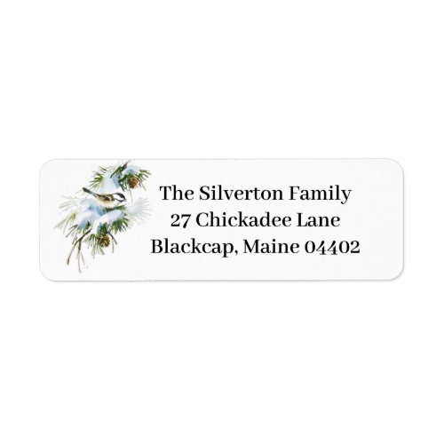 Chickadee Bird Snowy Tree Christmas Holiday Nature Label