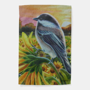 Chickadee Bird Sunflowers Farm Watercolor Art Garden Flag