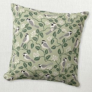 Chickadee Bird Wildflower Arts and Crafts Throw Pillow