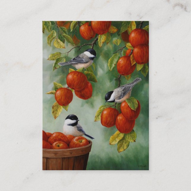 Chickadee Birds Apple Harvest Business Card (Front)
