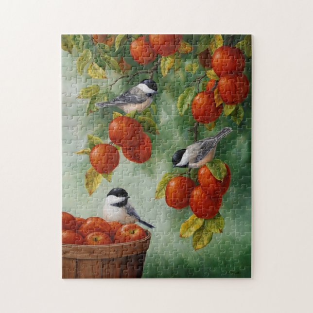 Chickadee Birds Apple Harvest Jigsaw Puzzle (Vertical)
