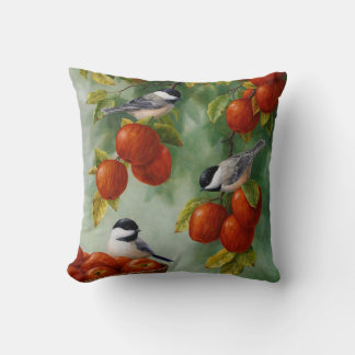 Chickadee Birds Apple Harvest Throw Pillow