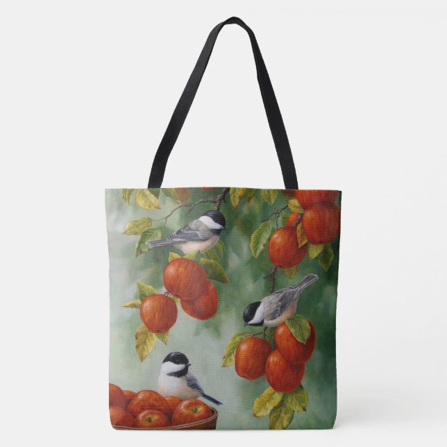 Chickadee Birds Apple Harvest Tote Bag (Front)