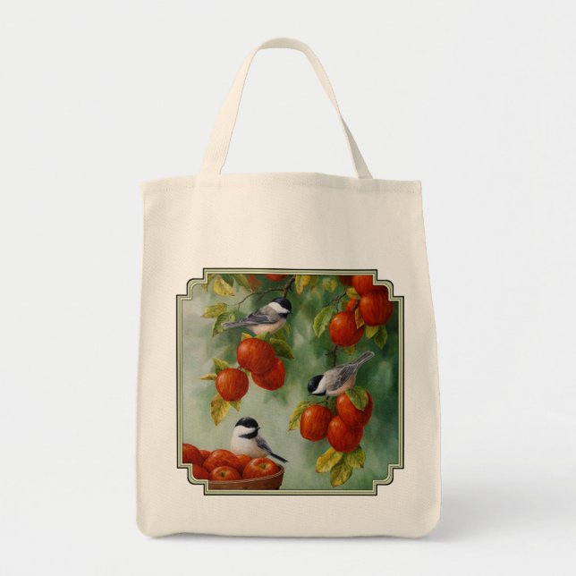Chickadee Birds Apple Harvest Tote Bag (Front)