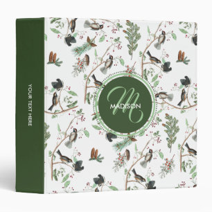 Chickadee Birds Berries & Pinecones Monogrammed 3 Ring Binder