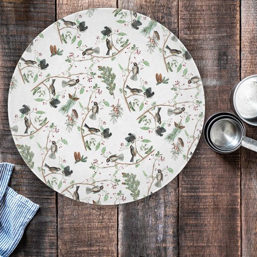 Chickadee Birds Berries  Pinecones Watercolor  Cutting Board