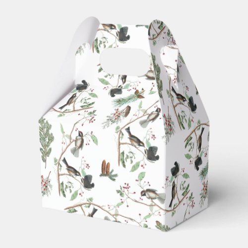 Chickadee Birds Berries  Pinecones Watercolor  Favor Boxes