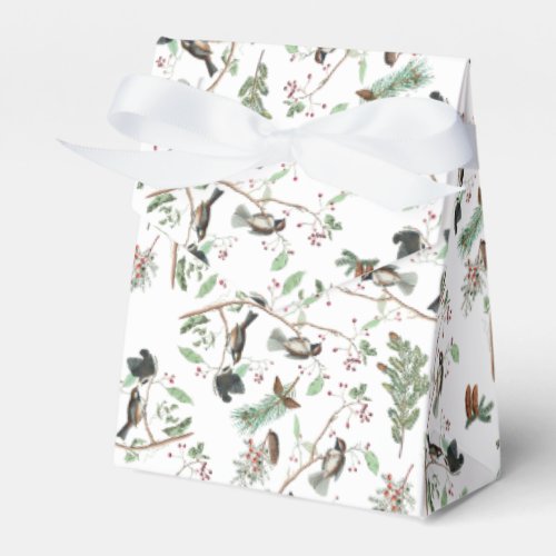 Chickadee Birds Berries  Pinecones Watercolor  Favor Boxes