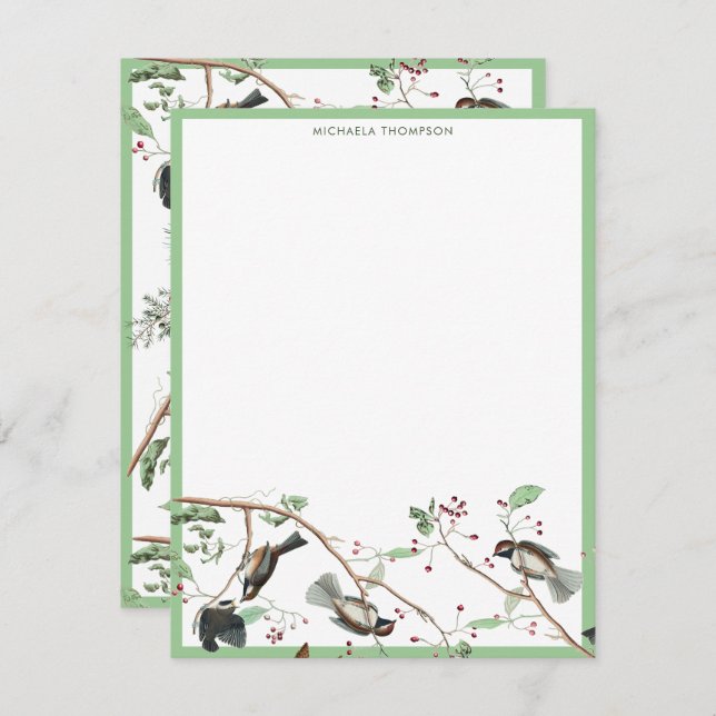 Chickadee Birds Berries & Pinecones Watercolor  Note Card (Front/Back)