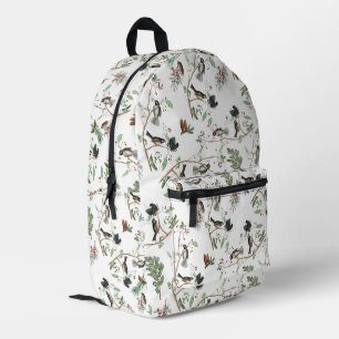 Chickadee Birds Berries & Pinecones Watercolor  Printed Backpack