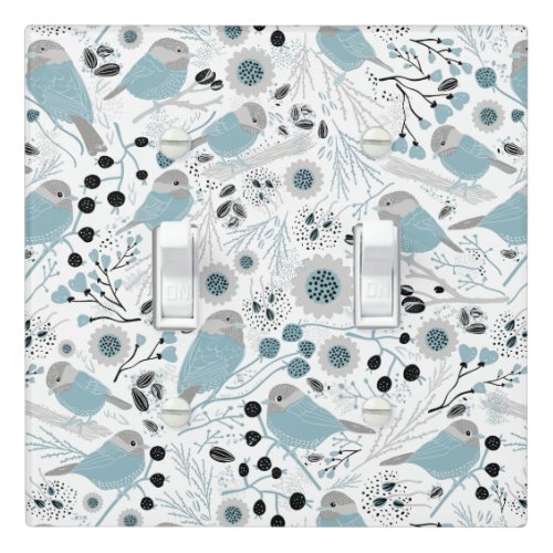 Chickadee Birds Cute Blue Gray Flowers Berries Light Switch Cover