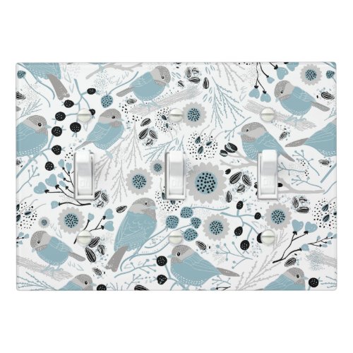 Chickadee Birds Cute Blue Gray Flowers Berries Light Switch Cover