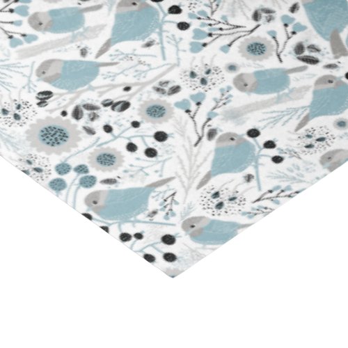 Chickadee Birds Cute Blue Gray Flowers Berries Tissue Paper