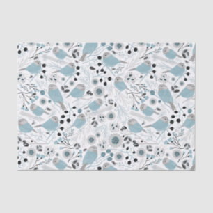 Chickadee Birds Cute Blue Gray Flowers Berries Tissue Paper