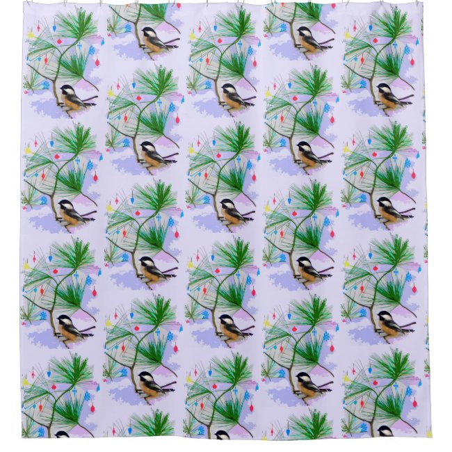 Chickadee Birds in Trees Pattern Shower Curtain