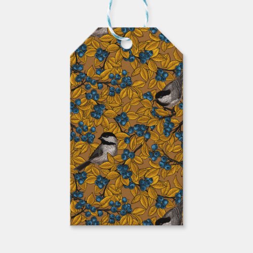 Chickadee birds on blueberry branches gift tags