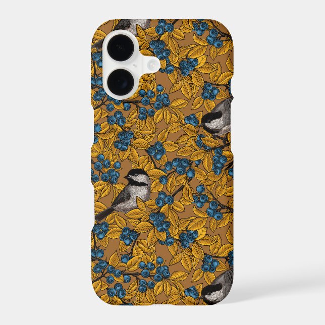 Chickadee birds on blueberry branches iPhone case (Back)