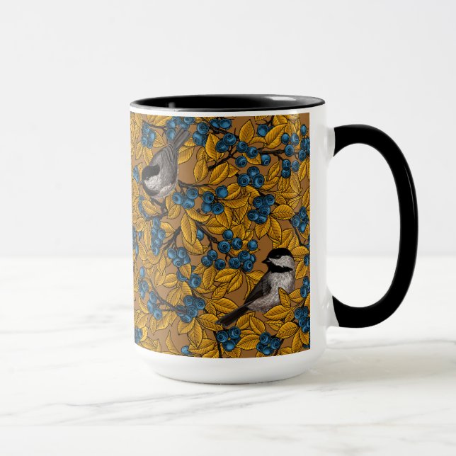 Chickadee birds on blueberry branches mug (Right)
