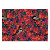 Chickadee birds on blueberry branches on orange (Front Horizontal)