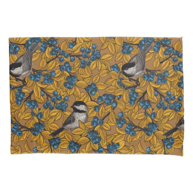 Chickadee birds on blueberry branches pillow case (Front)