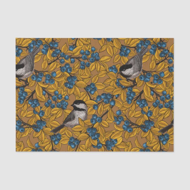 Chickadee birds on blueberry branches tissue paper (Front)