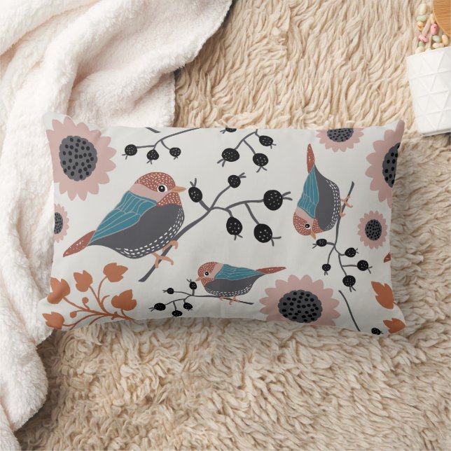 Chickadee Birds Pattern Lumbar Pillow (Blanket)