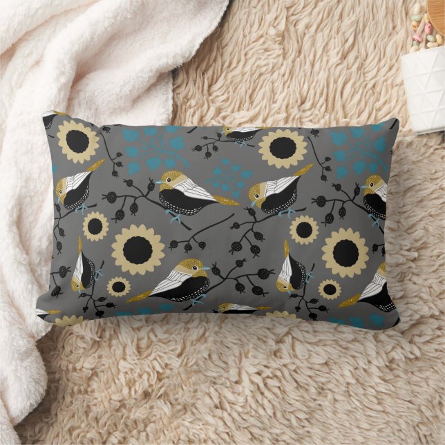 Chickadee Birds Pattern Lumbar Pillow (Blanket)