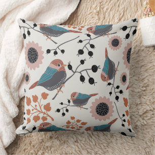 Chickadee Birds Pink Teal Pattern Throw Pillow