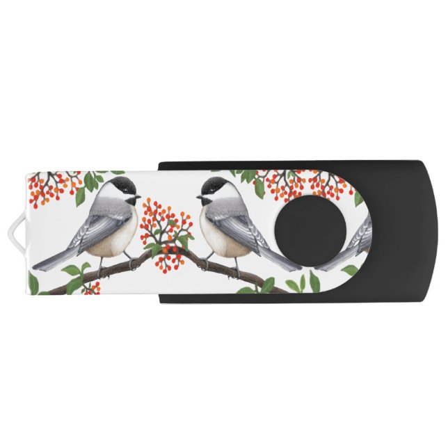 Chickadee Birds with Berries USB Flash Drive (Back)