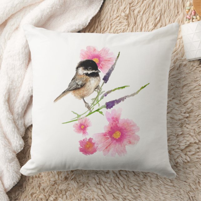 Chickadee Black Capped Art Throw Pillow (Blanket)