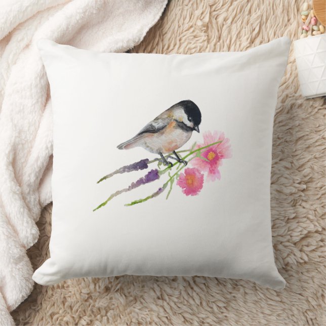 Chickadee Black Capped Art Throw Pillow (Blanket)